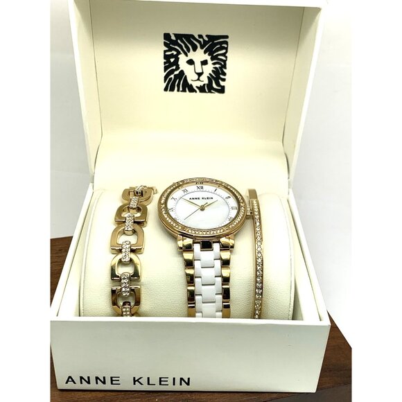 Anne Klein Women's Watch AK/3994 Quartz MOP Dial White Ceramic Gold Steel 36mm - Picture 3 of 14